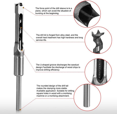 SaferCCTV Square Hole Drill Bit, 1/2 Inch Woodworking Mortiser Drill Bit, Hollow Chisel Mortise Drill Tool...