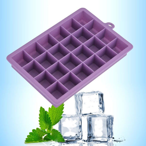 Ice Cube Tray, Silicone Square Ice Trays Easy Release Stackable Ice Cube Mold with Removable Lid, 24 Cavity (2 Pack, Purple)...