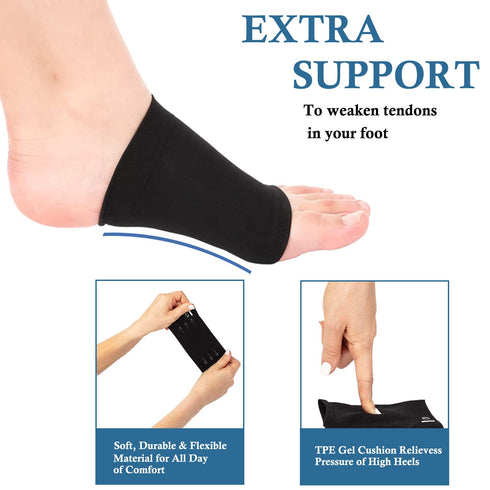 2 Pairs Arch Support Socks, Padded Gel Foot Arch Support, Quick Relief For Flat Feet, Plantar Fasciitis, Relieve Foot Pain, Heel Spurs...