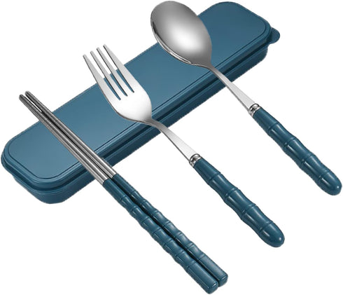 Travel Utensils Portable Silverware Cutlery Set Stainless Steel Reusable Flatware Portable Fork Spoon Chopsticks with Case for Camping Picnic Hiki...