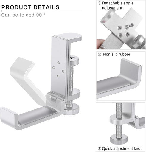 all aluminum foldable headphone holder for desk, headphone hook for desk,backpack hook for desk,space save universal headphone stand for gaming PC...