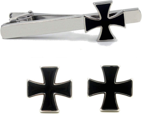 Knights Templar Black Cross Pair of Cufflinks & Tie Bar Clip...