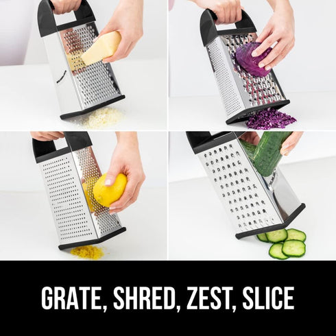 GORILLA GRIP XL 4-Sided Cheese Grater With Container, 100% BPA-Free Stainless Steel Box Graters, Parmesan Shredder, Grate Cheeses, Shred Veggies, ...