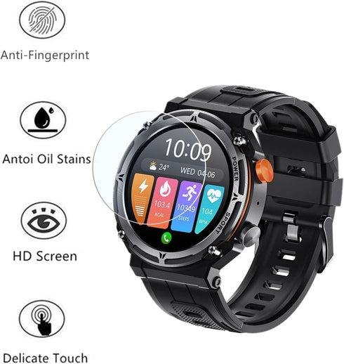 Compatible for PUREROYI Military Smart Watch Screen Protector (3 Pack) 9H Tempered Glass Film Compatible for OTOSAGOW/VIRAN 1.39” C21 PRO Smart Wa...