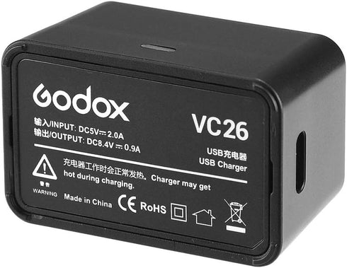 Godox VC26 USB Battery Charger DC 5V Input DC 8.4V Output for Charging Godox V1S V1C V1N V1F V1O V1P Round Head Flash Battery...