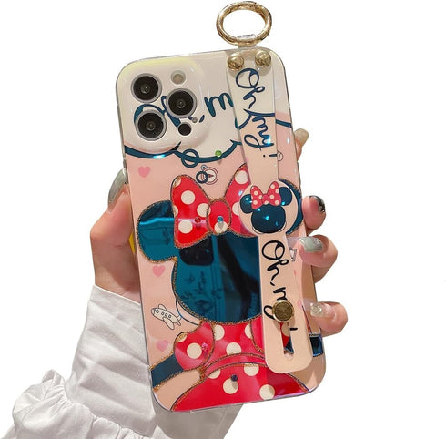 for iPhone 13 Pro Max Case Cute with Wrist Strap Kickstand Glitter Bling Cartoon IMD Soft TPU Shockproof Protective Cases Cover for Girls and Wome...