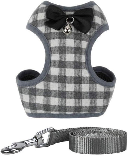 Dog Harness and Leash Set, Soft Mesh No Pull Dog Cat Harness Vest with Bowtie Bell for Small Dogs Puppy and Cats Outdoor Training and Running Clas...