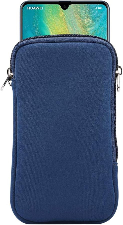 Neoprene Shock Absorbing Proof Pouch Large Cell Phone Sleeve Case Cover w Zipper/Neck Strap for iPhone 16 Pro Max Samsung Galaxy S25 Ultra S24 Ult...