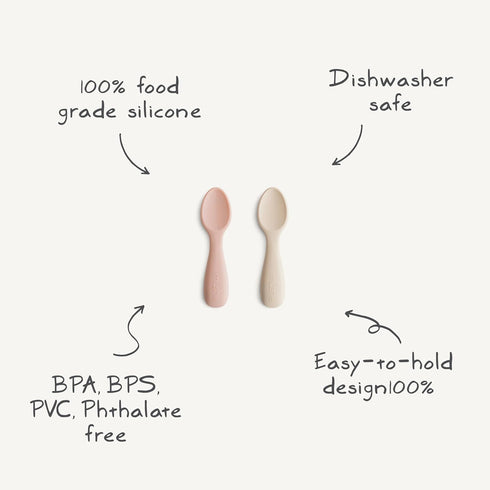 mushie Silicone Toddler Starter Spoons | 2 Pack (Cambridge Blue/Shifting Sand)...