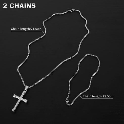 Cross Pendant for Car Rear View Mirror Decor Prayer Hanging Ornament Stainless Steel Rope Winding Cross Necklace Men Boys Christian Gift (Silver)...
