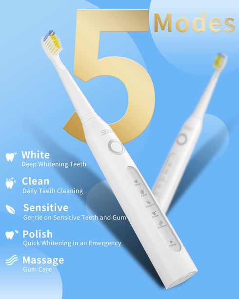 SEAGO Electric Toothbrush for Adults, Ultrasonic Toothbrushes with 8 Brush Heads, Rechargeable Electronic Toothbrush, White, SG-507...