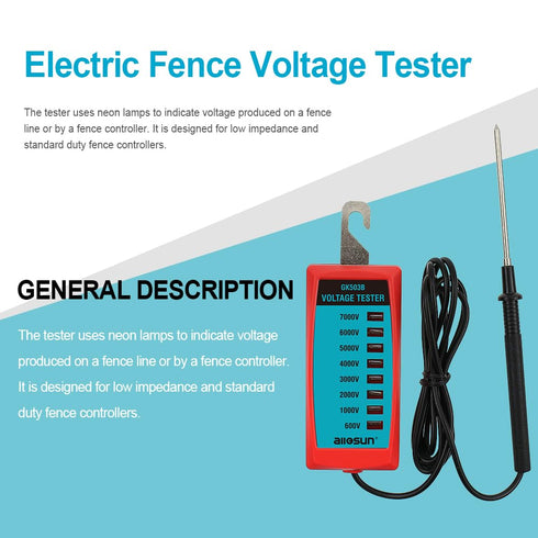 ALLOSUN GK503B NEON Electric Fence Voltage Tester and Fault Finder Max 7 kV, NOT LED, Red...