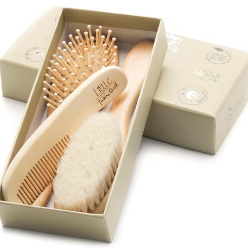 Baby Hair Brush and Comb Set for Newborn Wooden 4 Piece Soft Bristle Baby Brush and Comb Set for Newborn Girl Boy and Toddler Soft Cradle Cap New ...