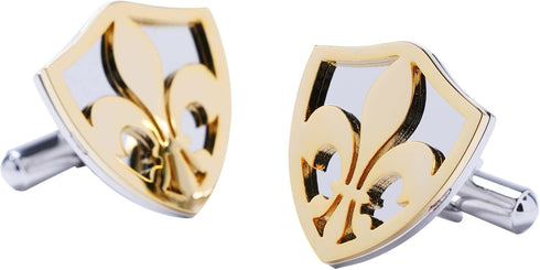 3D Cut Fleur-de-Lis Cufflinks, Stainless Steel with Gold Accents (Cufflinks Box Included)...