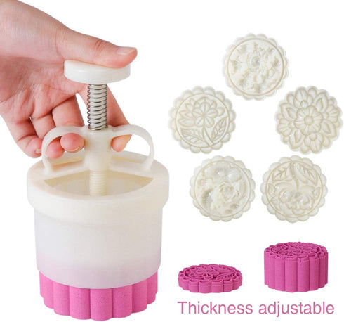 180g 5pcs Cookie Stamps Thickness Adjustable Moon Cake Mold Set, Cookie Press DIY Decoration Hand Press Cutter Cake Dessert Mold...