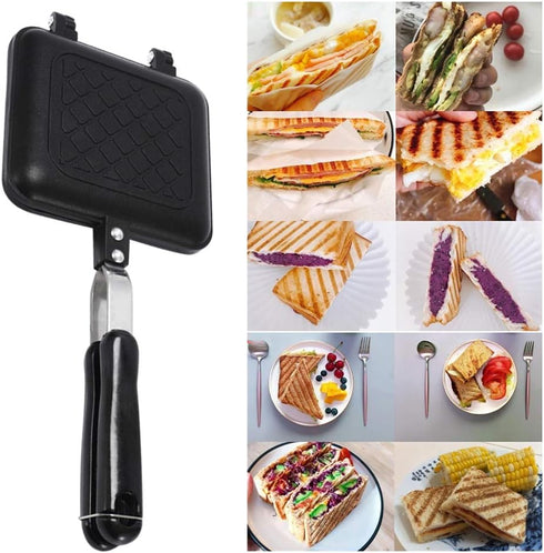 Toasted Sandwich Maker, Non Stick Coating Grill Pan Double Sided Frying Pan with Heat-Resistant Handles Suitable for Home Cooks Toasties, Breakfas...
