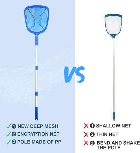 tuphen Pool Leaf Skimmer Net Cleaner - 3 Section Telescopic Pole Fine Mesh Deepwater Net Cleaning Leaves and Debris Pond Net...