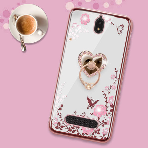 B-wishy for Blu View 2 Case for Women, Glitter Crystal Butterfly Heart Floral Slim TPU Luxury Bling Cute Protective Cover with Kickstand+Strap for...