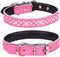Rhinestones Dog Collar, Adjustable Sparkly Crystal Studded Genuine Leather Pet Dog Collar for Small and Medium Dogs (S, Hot Pink)...