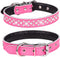 Rhinestones Dog Collar, Adjustable Sparkly Crystal Studded Genuine Leather Pet Dog Collar for Small and Medium Breeds (M fit Neck 12-15", Hot Pink...