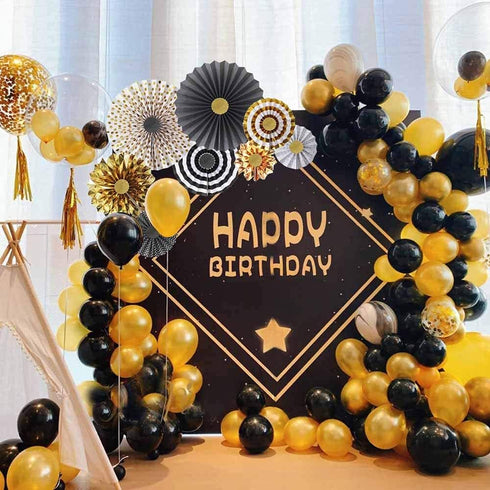 Gold Black Paper Fans Flower for Halloween Party Decorations,black2,Set of 8...