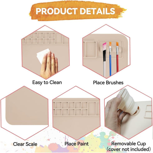Silicone Painting Mat with Cup and Palette Removable, 20"X16" Thick Silicone Art Mat for Craft with Raised Edge, Artist Creator Mat Silicone for R...