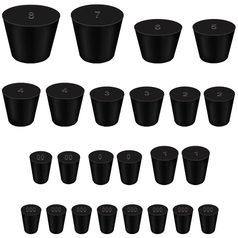 24Pcs Solid Rubber Stopper 11 Assorted Sizes 000# - 8# for Flask, Plug Holes, Lab Seal Rubber Stoppers...