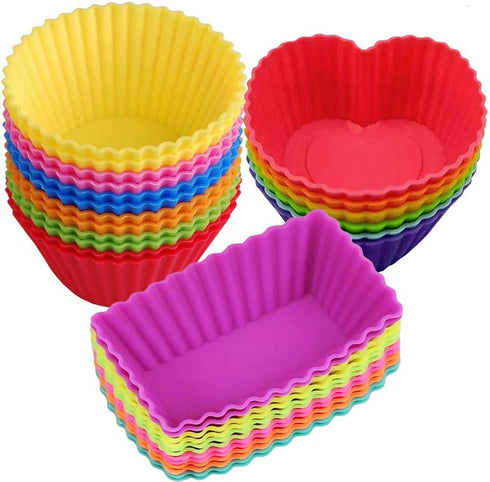 Silicone Baking Cups Muffin Cupcakes Liners Molds Sets in Storage Container Silicone Lunch Box Dividers Bento Box Accessories -36 Pack...