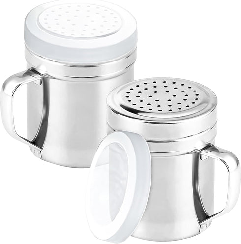 2Pcs Metal Salt Pepper Dredge Shakers, Stainless Steel Pepper Shaker Seasoning Jar With Handle, With Hole And Cover, Suitable For Pepper, Cinnamon...