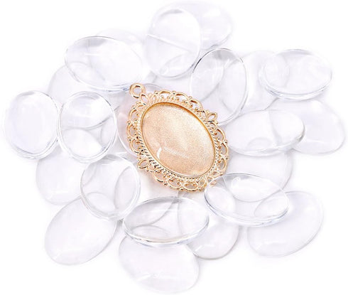 Swpeet 60 Pcs Pendant Trays Kit, Including 30 Pieces 5 Colors Pendant Trays Oval Bezels with 30 Pieces Glass Dome Tiles for Crafting DIY Jewelry M...