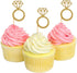 50 Pack Cupcake Toppers Gold Glitter Mini Diamond Ring Cakes Toppers for Marriage Engagement Anniversary Birthday Valentines Party Cake Decor...