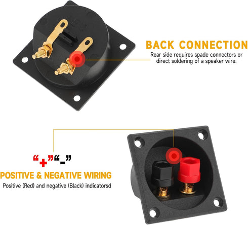 2 Pcs Square Speaker Box Terminal Cup Black 2 Inch 2-Way Spring Loaded Jacks Speaker with Screws Wire Connector Binding Post Cup Connector Subwoof...