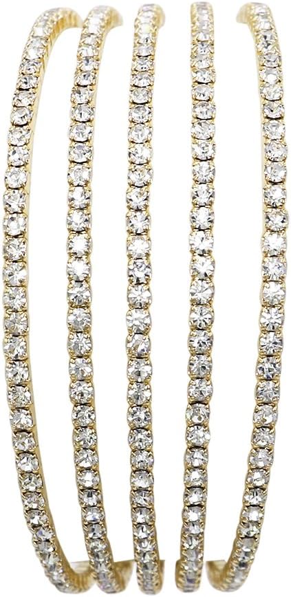 Rosemarie Collections Women's Stunning 5 Strand Rhinestone Crystal Statement Open Cuff Bracelet...