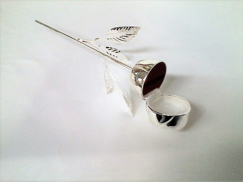 Rose Ring Holder with Long Stem, Silver...