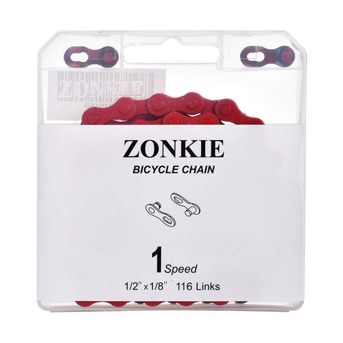 ZONKIE Single-Speed Bicycle Chain 1/2 x 1/8 Inch 116 Links (Red, 1/2" ×1/8" 116 links)...