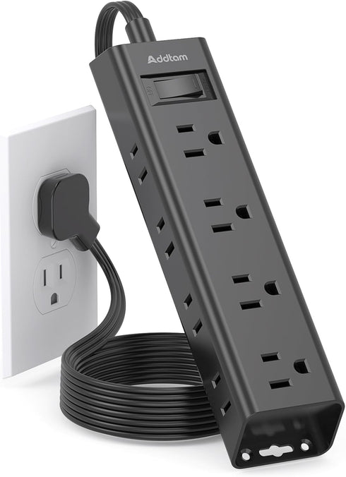 Extension Cord Flat Wall Plug - Surge Protector Power Strip with 12 Outlets, 5ft, Outlet Extender with Multiple Outlets, Wall Mount, Desk Charging...
