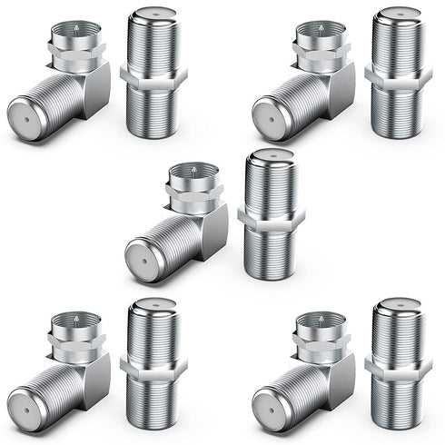 10 Pack RG6 Coaxial Cable Right Angle Connector F Type Female to Male Adapter Connector 90 Degree, F-Type Female to Female Coax Extender TV Cables...