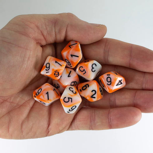 Orange and White Dice - 8 D10 Set - 'Troll Slayer'...