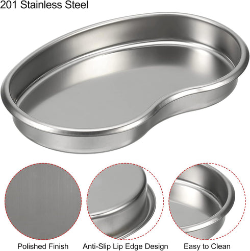 PATIKIL Stainless Steel Tray, 2 Pack 18.5x11.5cm Curved Flat Type Dish Lab Instrument Tool...