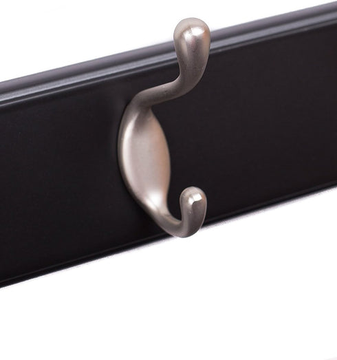 BIRDROCK HOME Oval Hook Coat and Hat Rack | 4 Hooks | Wall Mount | Black Finish | Satin Nickel Hooks...
