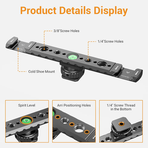 Dual Cold Shoe Mount Bracket?Aluminum Dual Hot Shoe Extension Bar?Lightweight Cold Shoe Mount Adapter?Extension Bracket with Shoe Mount 1/4 Thread...