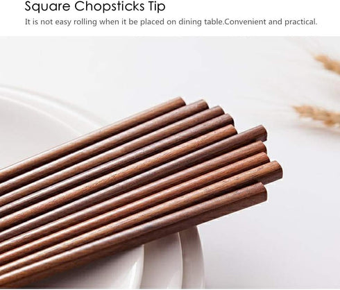 10 Pairs Wooden Chopsticks Reusable Chop Sticks Dishwasher Safe Chinese Wooden Chopsticks Handmade Chopstick Natural Health for Cooking Eating Res...