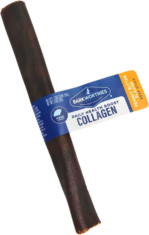 Barkworthies 6" Peanut Butter Flavor Beef Collagen Sticks for Dogs - Healthy Long Lasting Bully Stick Alternative - High Protein Low Fat Dog Treat...