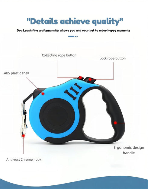 Durable Heavy Duty Nylon Telescopic Dog Rope Automatic Retractable Leash with Non-Slip Handle Walking Pet Leash Accessories, Large, blue...