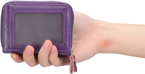Women's RFID Blocking Leather Zipper Card Wallet Small Purse Credit Card Case Holder for Mother Day Gift (Purple)...