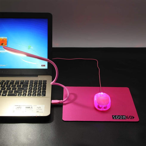 Pink Mouse and Pad USB LED Light 3 in 1 Gift Comb Kids Mouse for Laptop Home Office Travel by SOONGO...