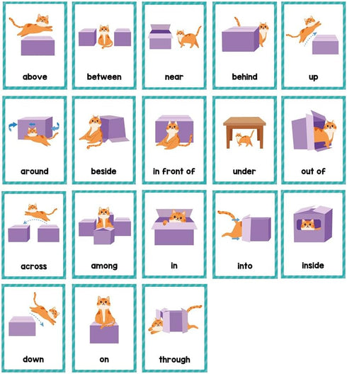 Prepositions English Words Learning Flashcards, High Frequency Words, Beginning Reading, Kindergarten ESL Teaching Materials, Autism Learning Mate...