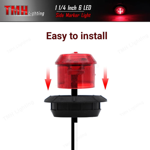 12 Pcs TMH 1-1/4 Inch Mount Red LENS & Red LED Clearance Markers, side marker lights, led marker lights, led side marker lights, led trailer marke...