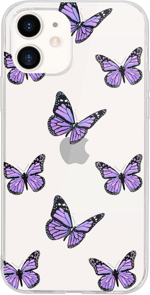 Idocolors Cute Butterfly Case for iPhone 7/iPhone 8,Clear Soft Bumper TPU Ultra Slim Shockproof Design Protective Cover,Girly Purple Butterfly for...