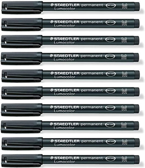 Staedtler Lumocolor Black Medium Permanent Marker Pens Pack of 10 Waterproof Smudge Resistant Quick Dry CD DVD OHP...